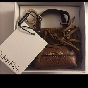 New Calvin Klein Brown Fringe Bag Keychain